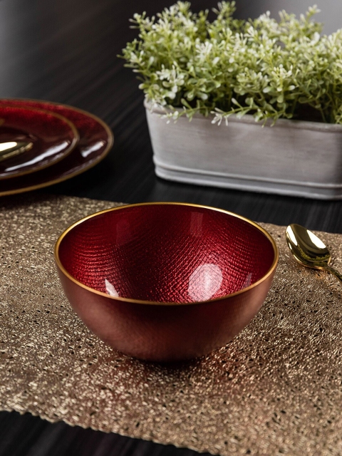 

Pure Home and Living Red & Gold-Toned 2 Pieces Textured Glass Glossy Bowls