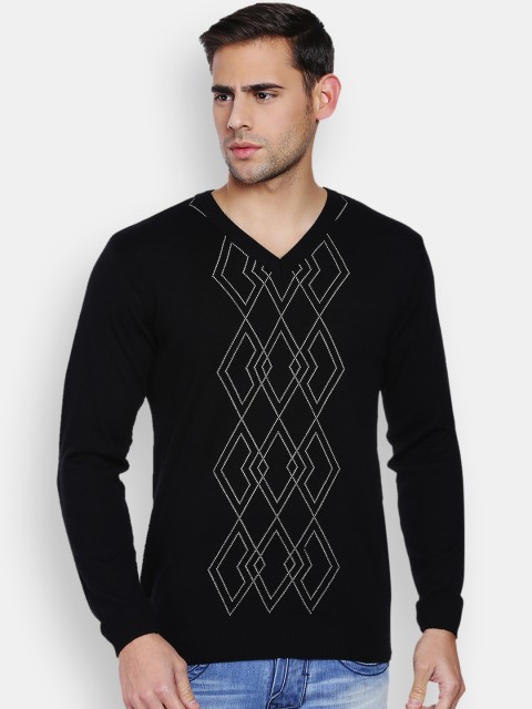 

Raymond Men Black Self-Design Woollen Sweater