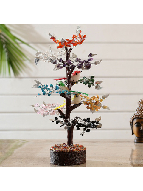 

Ferns N Petals Multicoloured Circle Of Life 8 Stones Wish Tree With Birds Showpiece, Multi