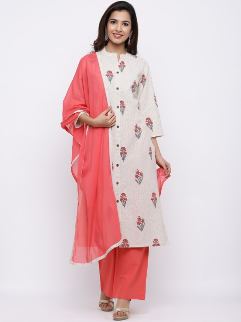 

Palakh Women Off White Floral Printed Regular Kurta & Palazzos With Dupatta