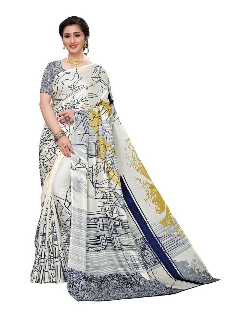 

KALINI Off White & Blue Jute Silk Saree