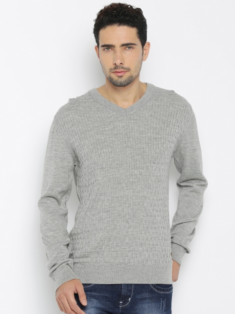 

Raymond Men Grey Melange Self-Design Sweater
