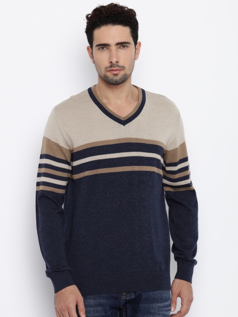 

Raymond Men Navy Blue Striped Sweater