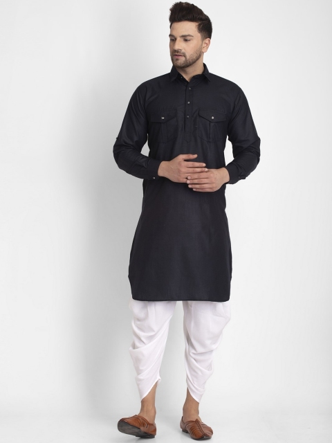 

Jompers Men Black Regular Pure Cotton Pathani Kurta with Dhoti Pants