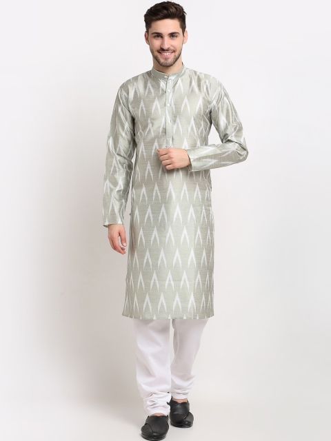 

Jompers Men Silver-Toned Ikat Printed Kurta with Churidar