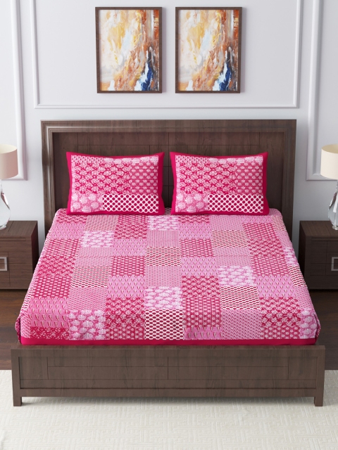 

Gulaab Jaipur Pink & White Ethnic Motifs 210 TC King Bedsheet with 2 Pillow Covers