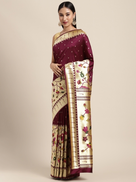 

Neerus Brown Floral Zari Pure Silk Saree
