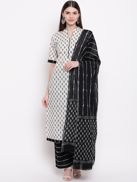 

Palakh Black & White Floral Printed Regular Pure Cotton Kurta & Palazzos With Dupatta