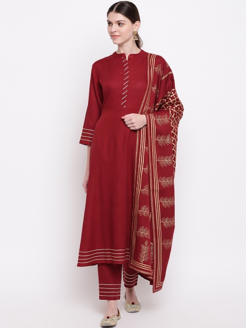 

Palakh Maroon Ethnic Motifs Regular Gotta Patti Kurta with Trousers & Dupatta