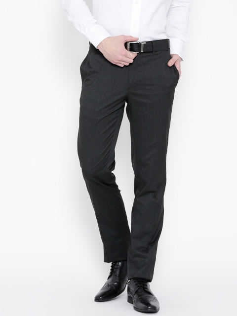 

V Dot by Van Heusen Men Charcoal Grey Solid Slim Formal Trousers