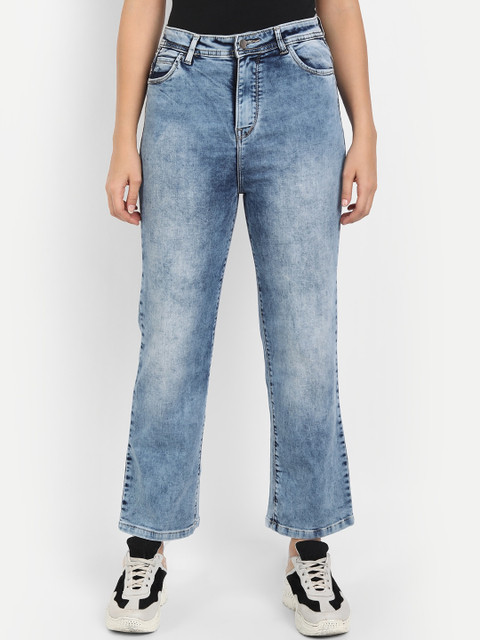 

BROADSTAR Women Blue Straight Fit High-Rise Heavy Fade Jeans