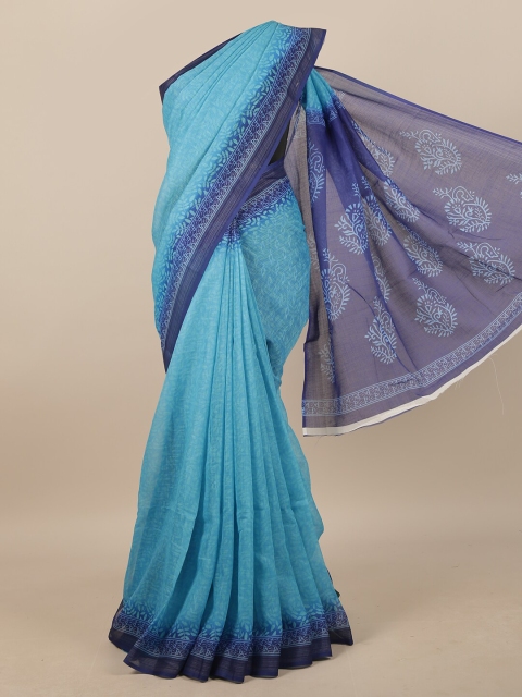 

Pothys Blue & Navy Blue Floral Linen Blend Saree