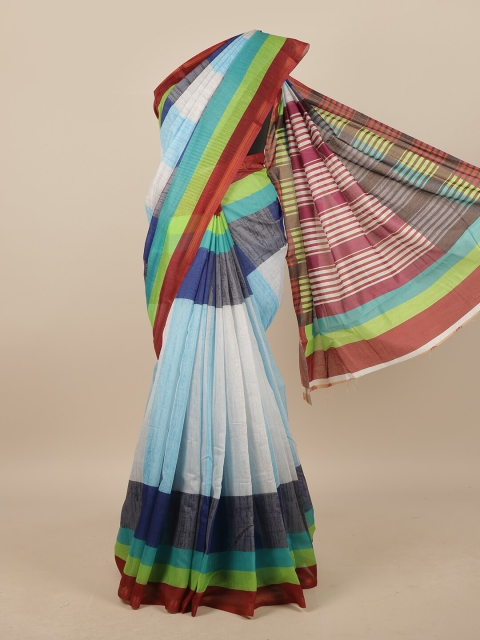 

Pothys Maroon & Blue Colourblocked Linen Blend Saree