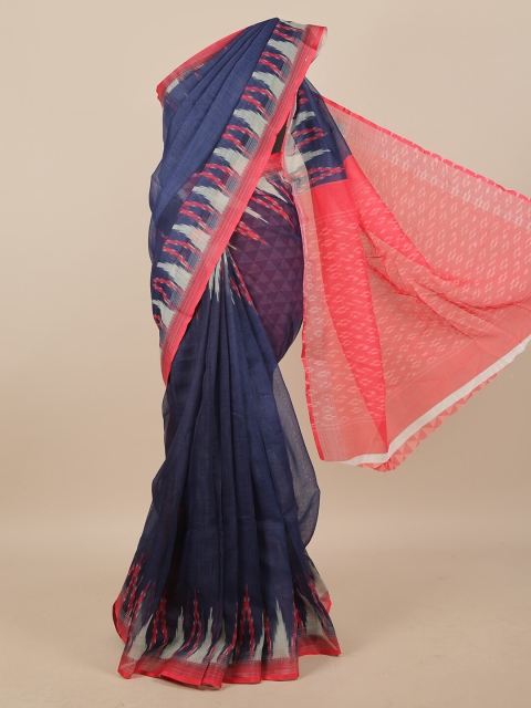 

Pothys Blue & Peach-Coloured Linen Blend Saree