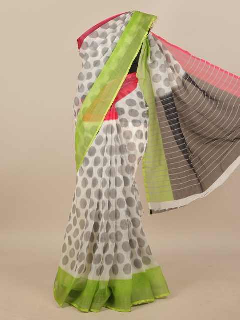 

Pothys Off White & Green Linen Blend Saree