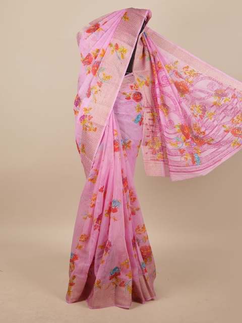 

Pothys Pink & Blue Floral Zari Saree