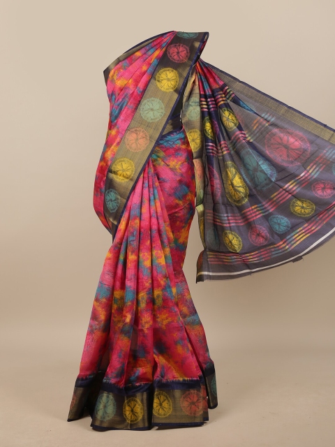

Pothys Pink & Navy Blue Tie and Dye Saree