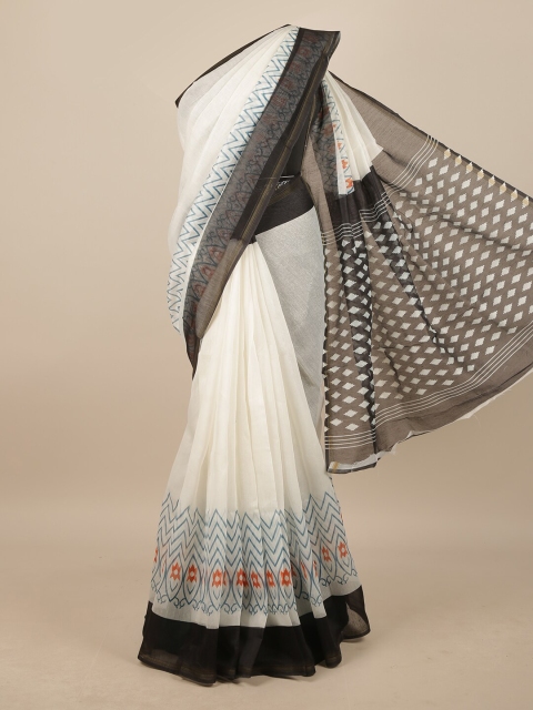 

Pothys White & Black Printed Linen Blend Saree