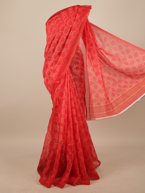 

Pothys Red & White Ethnic Motifs Printed Linen Blend Saree