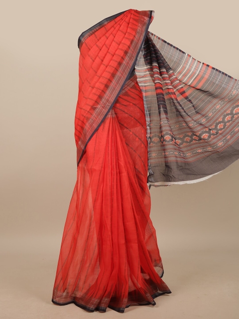 

Pothys Red & White Printed Linen Blend Saree