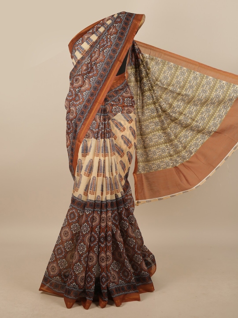 

Pothys Brown & Beige Ethnic Motifs Printed Linen Blend Saree