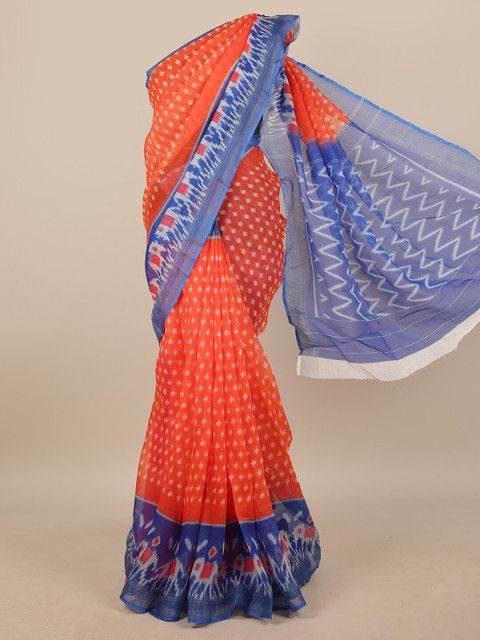 

Pothys Orange & White Printed Linen Blend Saree