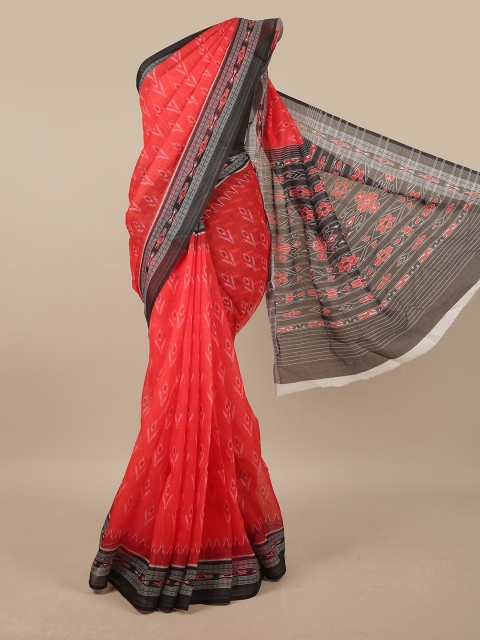 

Pothys Red & Black Ethnic Motifs Printed Linen Blend Saree