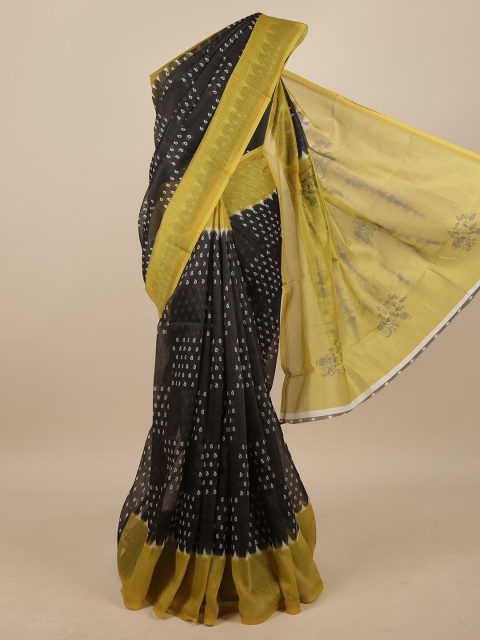 

Pothys Black & Yellow Ethnic Motifs Printed Linen Blend Saree