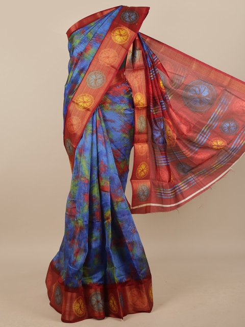 

Pothys Blue & Red Tie and Dye Zari Saree