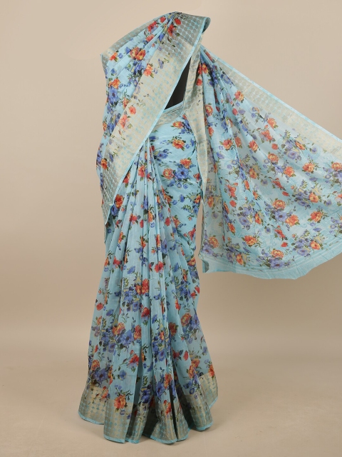 

Pothys Blue & Red Floral Printed Zari Saree