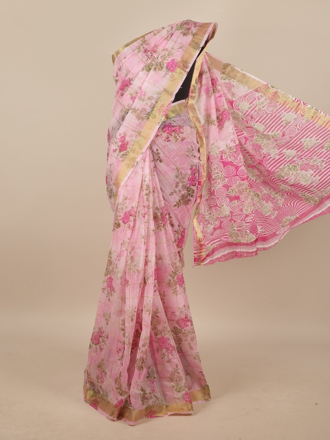 

Pothys Pink & Green Floral Printed Saree