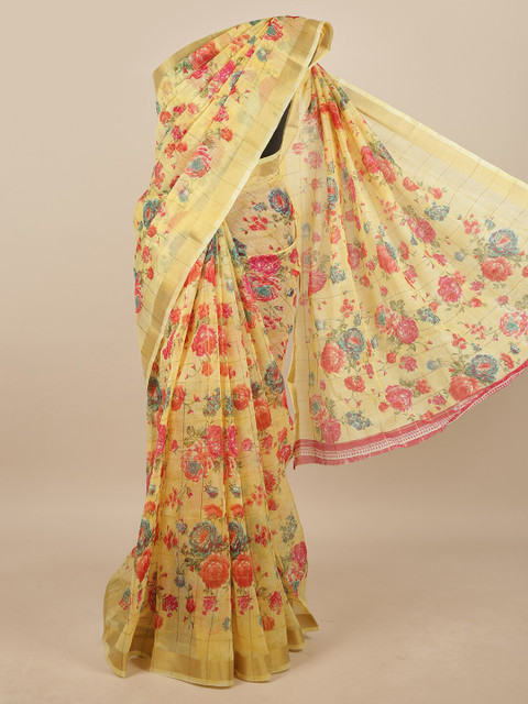 

Pothys Yellow & Red Floral Printed Zari Saree