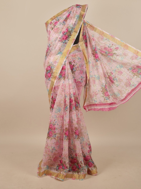 

Pothys Pink & Gold-Toned Floral Saree
