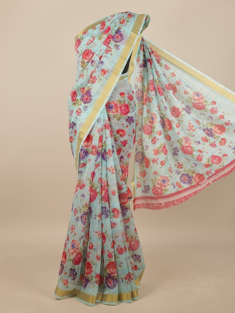 

Pothys Blue & Pink Floral Printed Saree