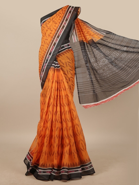 

Pothys Mustard & Black Printed Linen Blend Saree