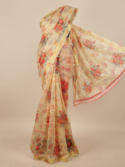 

Pothys Peach-Coloured & Red Floral Printed Zari Saree
