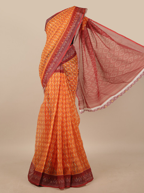 

Pothys Orange & Red Printed Linen Blend Saree