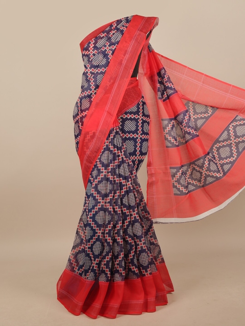 

Pothys Blue & Red Printed Linen Blend Saree