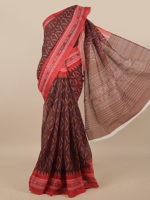 

Pothys Brown & Red Printed Linen Blend Saree