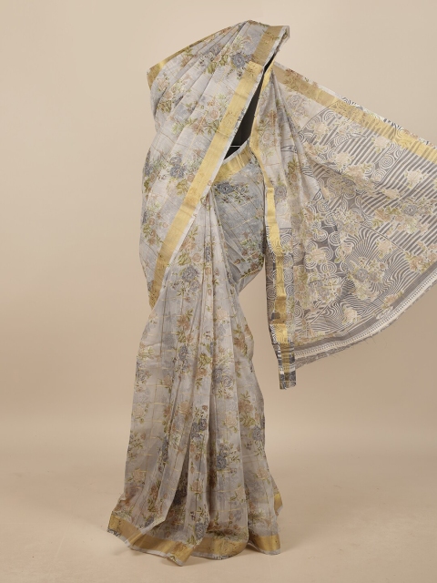 

Pothys Grey & Gold-Toned Floral Printed Saree