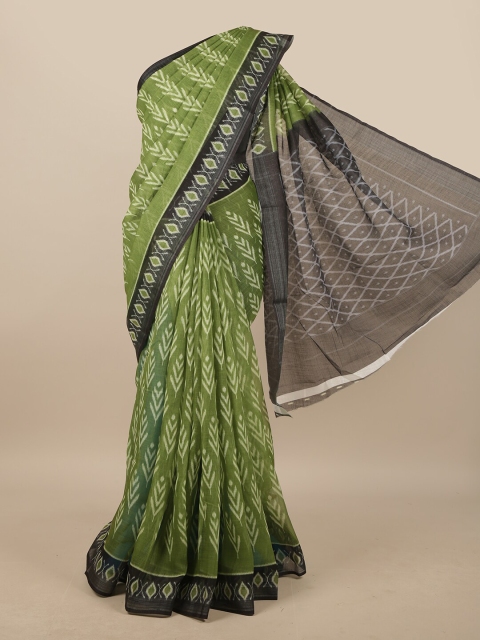 

Pothys Green & Black Ethnic Motifs Printed Linen Blend Saree