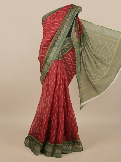 

Pothys Maroon & Green Printed Linen Blend Saree