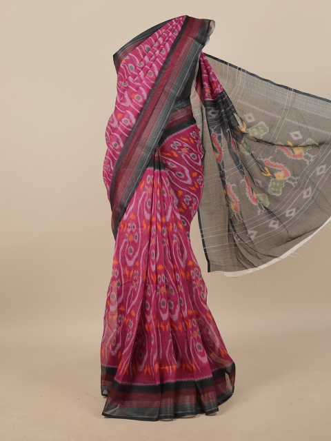 

Pothys Pink & Orange Printed Zari Linen Blend Saree