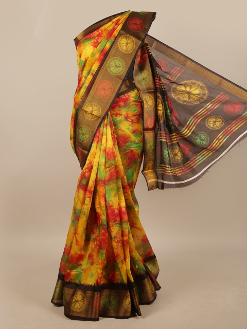 

Pothys Yellow & Brown Tie and Dye Saree