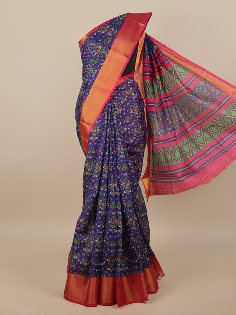 

Pothys Blue & Pink Floral Printed Saree