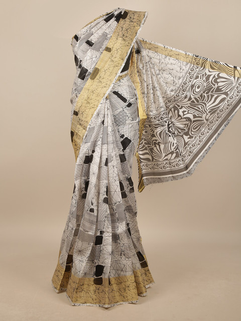 

Pothys White & Grey Geometric Printed Saree