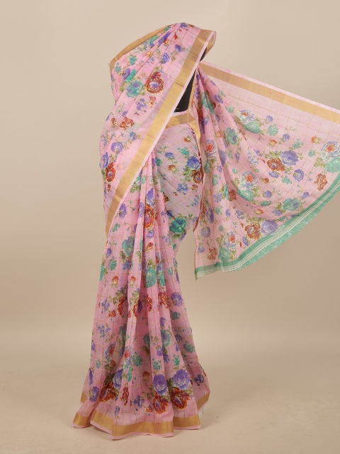 

Pothys Pink & Sea Green Floral Printed Saree