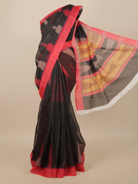 

Pothys Black & Coral Geometric Printed Linen Blend Saree