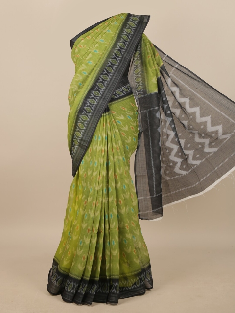 

Pothys Green & Grey Ethnic Motifs Printed Linen Blend Saree