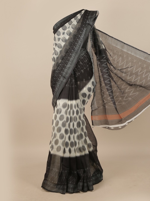 

Pothys Cream-Coloured & Charcoal Grey Polka Dot Printed Linen Blend Saree